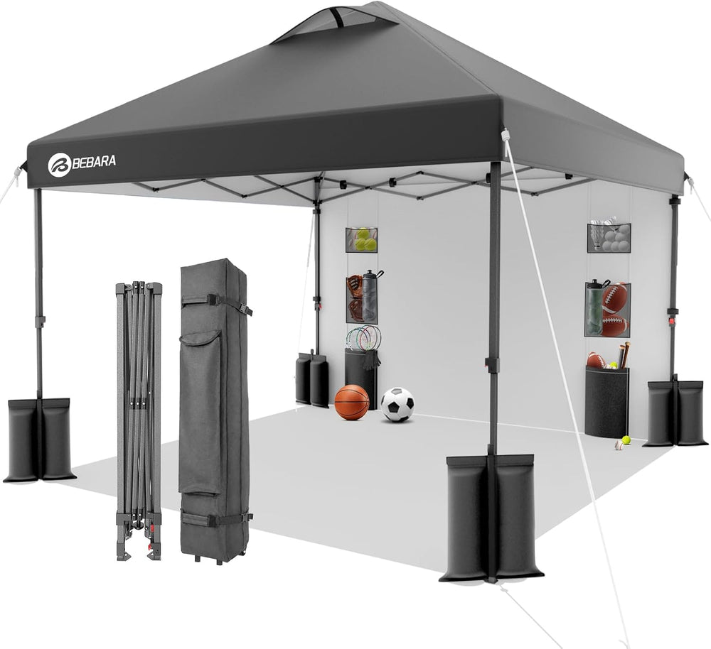 10x10 Pop Up Canopy with Sidewall, One Push Easy Setup,Dark Gray