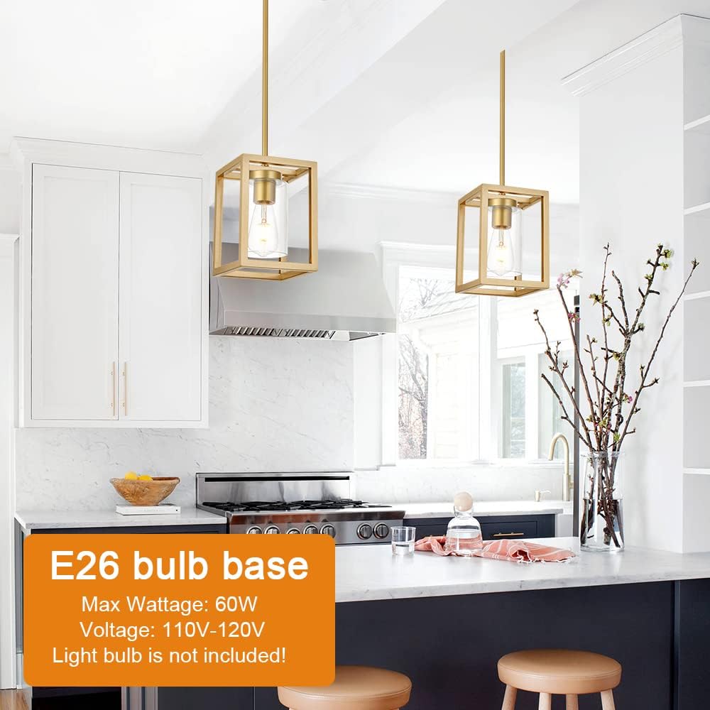 1-Light Rustic Chandelier in Gold Finish Modern Industrial Pendant Lighting F...