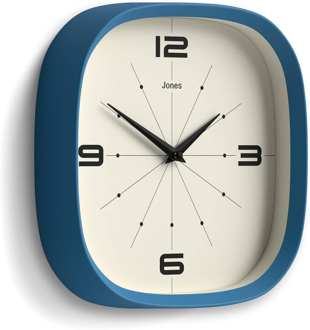 JONES CLOCKS® Pulsar wall Clock | Square Rounded Retro Clock | 10" | Blu...