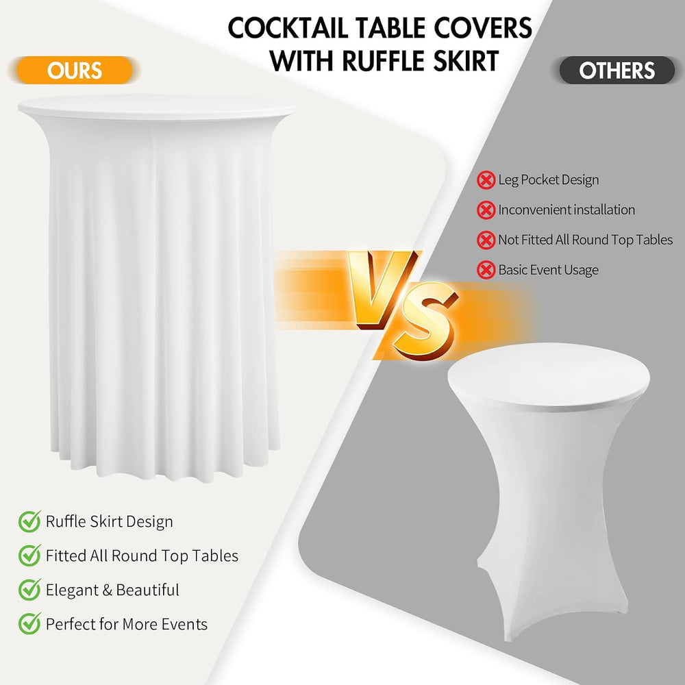 4pk White Cocktail Table Cloth Round 36×43in-High Top Highboy Bar Cocktail Ta...