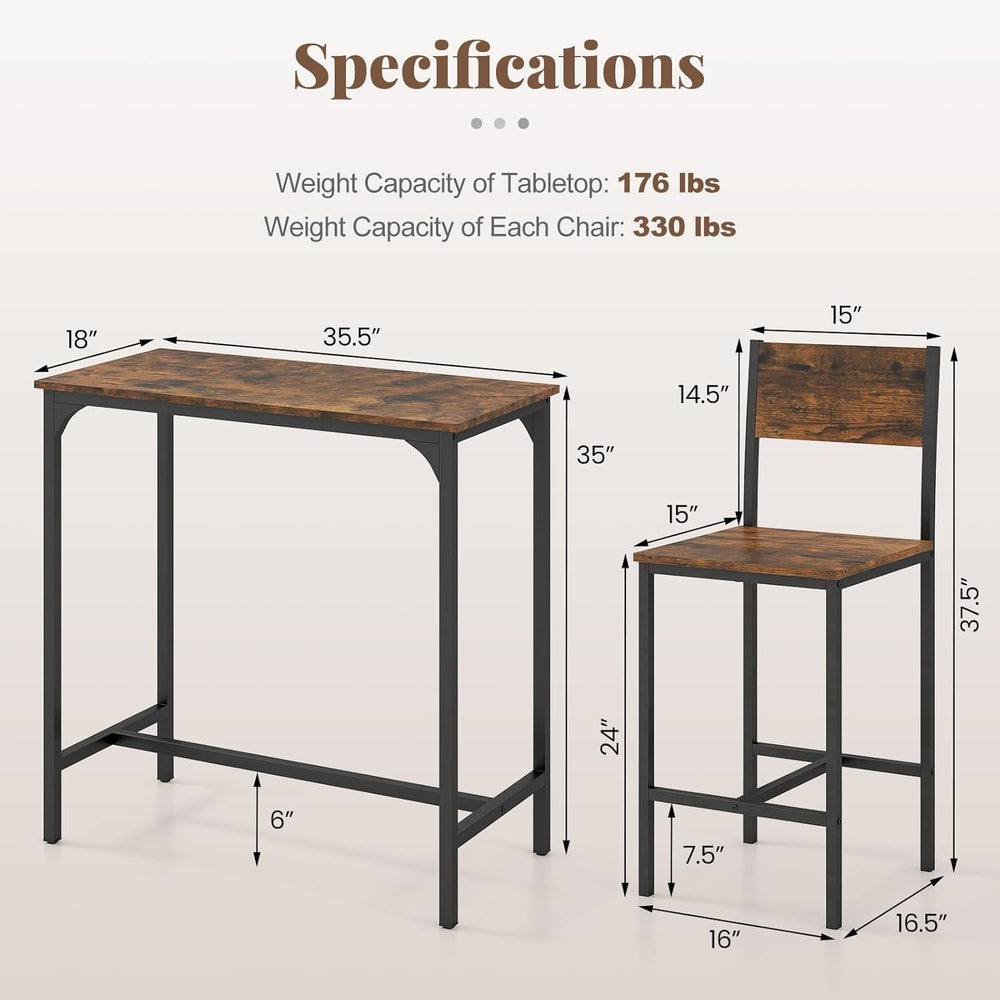 GIANTEX 3-Piece Bar Table and Chair Set with 2 Counter Height Bar Stools, Bre...