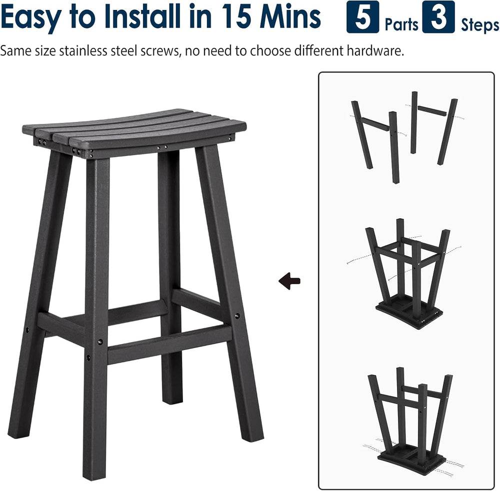 nalone 29 Inch Outdoor Bar Stools Set of 2, HDPE Bar Chairs with Footrest, We...