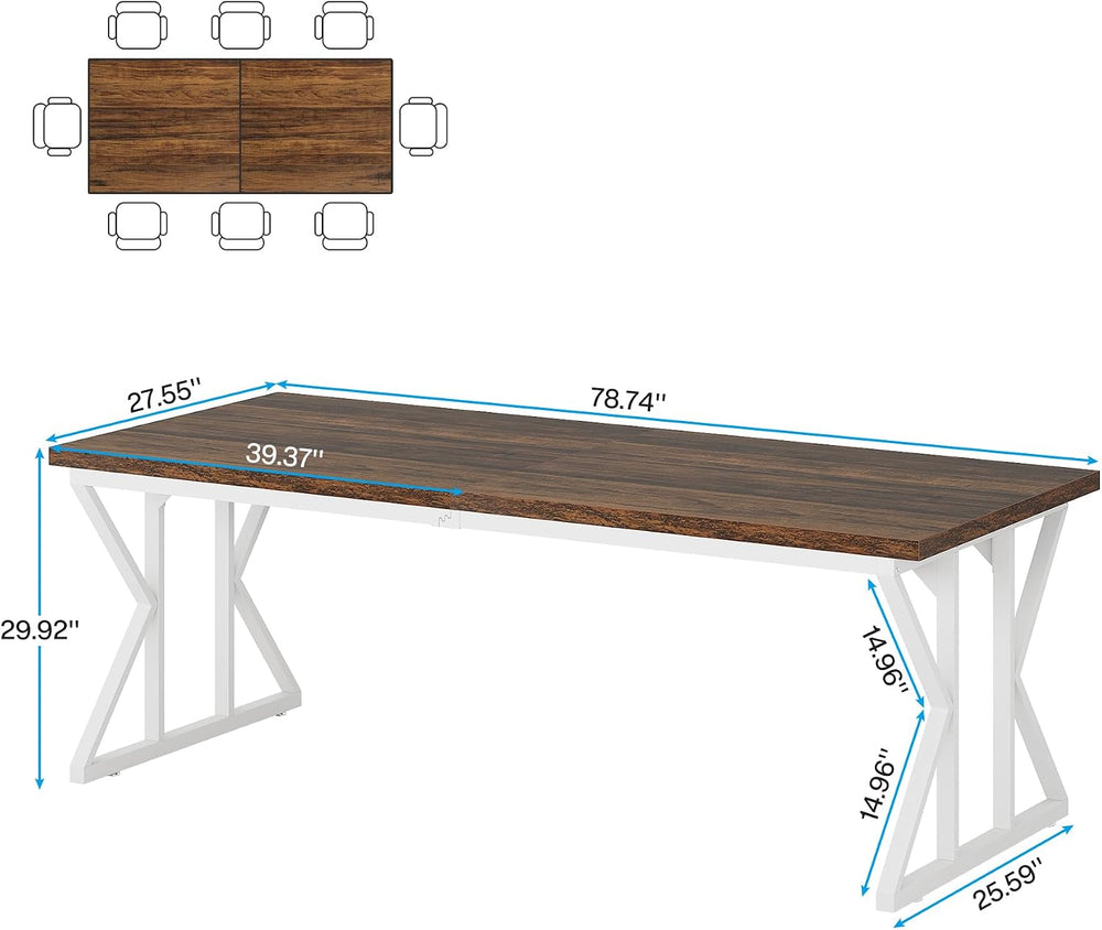 Tribesigns Farmhouse Dining Table for 6-8 People, 78.7-Inch Rectangular Wood ...