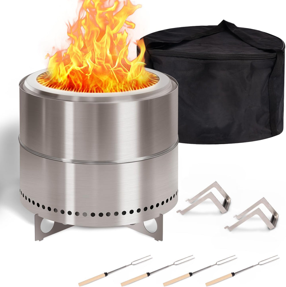 BRIOPAWS Large Smokeless-fire-pit Outdoor | 19 IN | 304 Stainless-Steel-Firep...