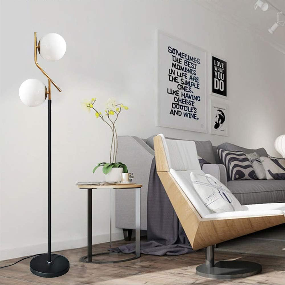 Hsyile Lighting KU300208 Modern Style Two Milky White Glass Orbs and Brass Fi...
