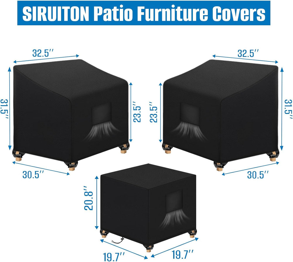 SIRUITON 3 Piece Outdoor Veranda Patio Garden Furniture Cover Set