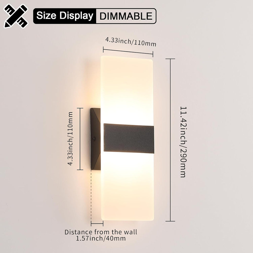 Modern Dimmable LED Wall Sconce Set of 2, Black Hardwired Light Fixture