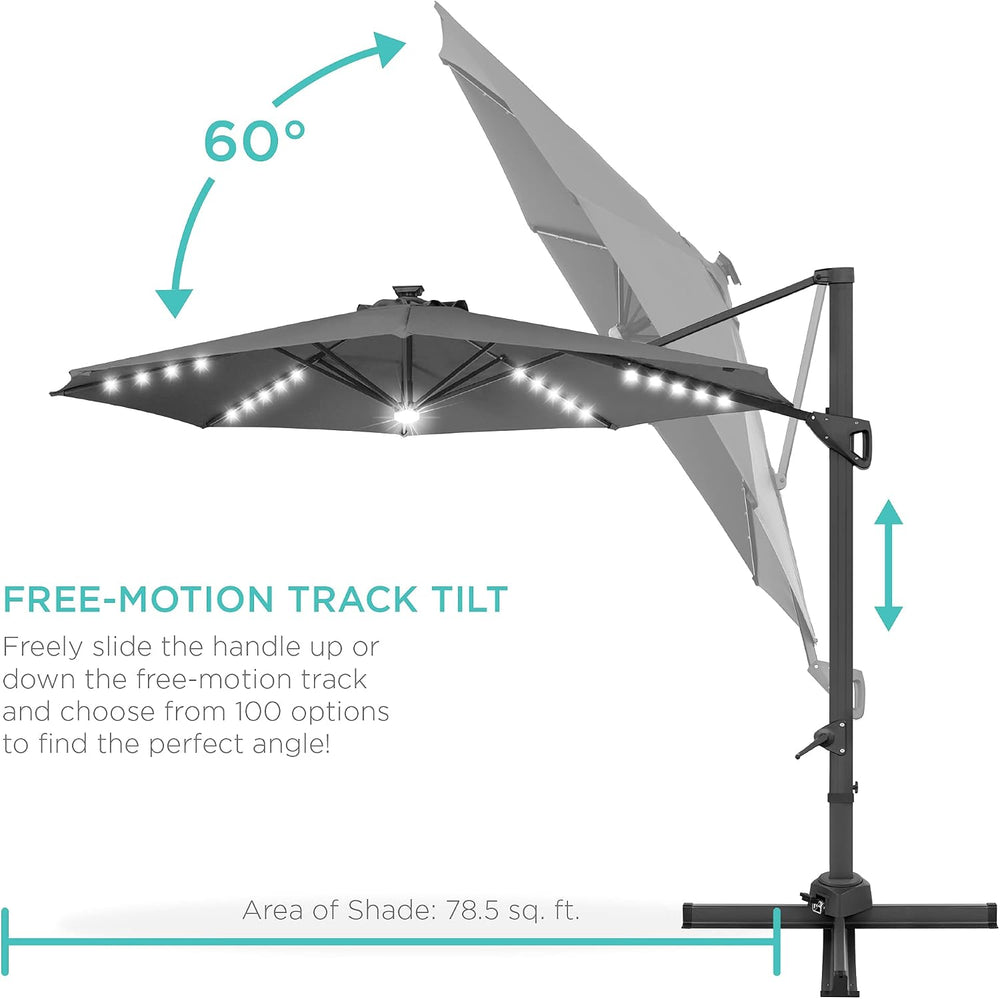 Best Choice Products 10ft Solar LED Cantilever Patio Umbrella, 360-Degree Rot...