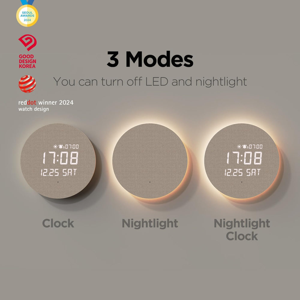mooas Full Moon LED Silent Wooden Digital Wall Clock with Remote Control, Bac...