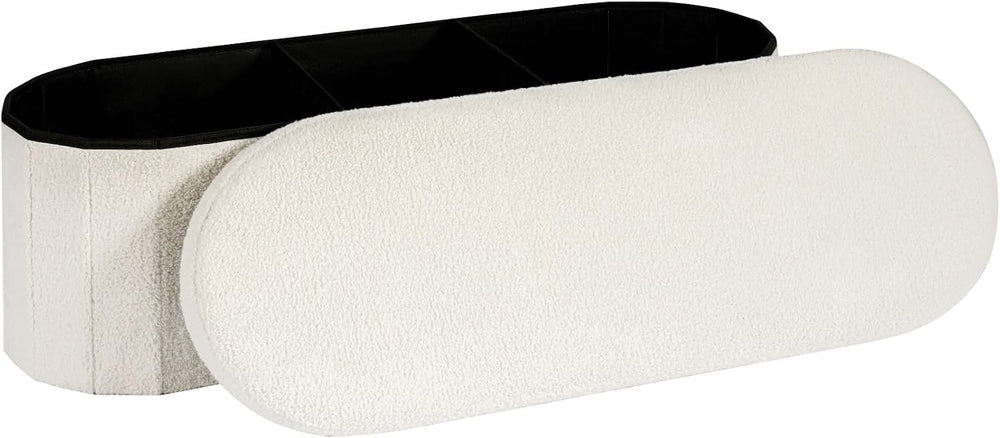 43.3 Inches Foldable Storage Ottoman Bench, Oval Footrest