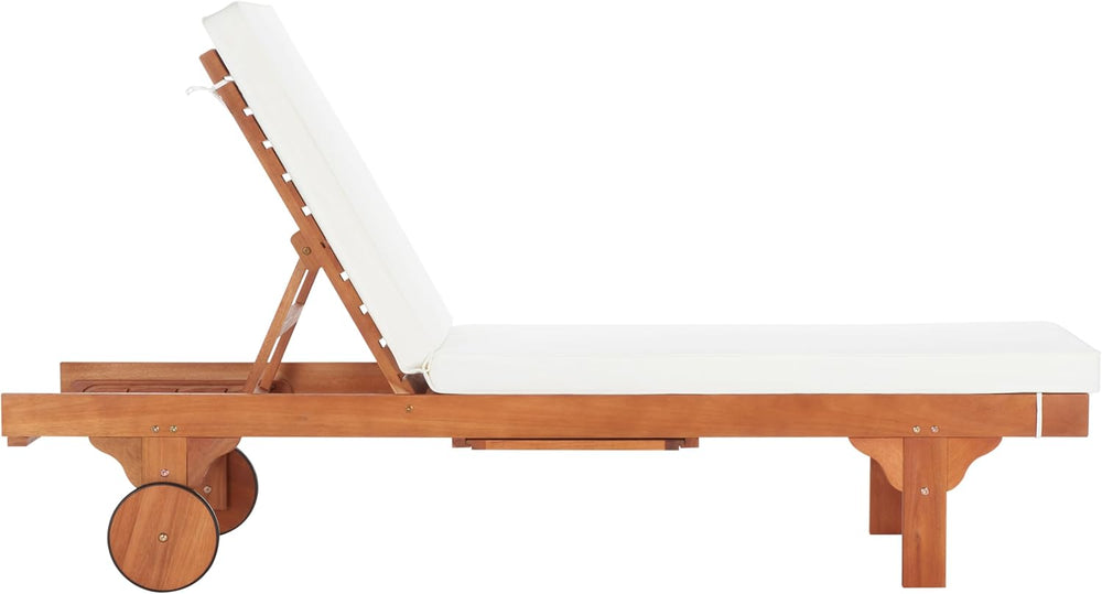 SAFAVIEH Outdoor Collection Newport Natural/ Beige Cushion Built-in Side Tabl...