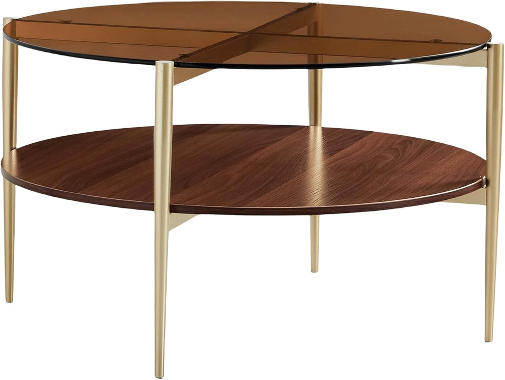 Shrine Round Glass Coffee Table, Mid-Century Modern Design, D30 x H17 in, 2-T...