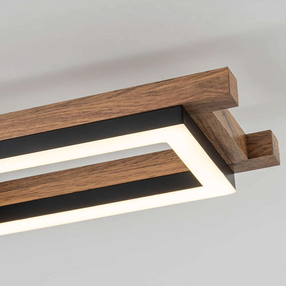 Lingkai 27.5" LED Modern Ceiling Lights Wooden Square Rectangular Lamp F...