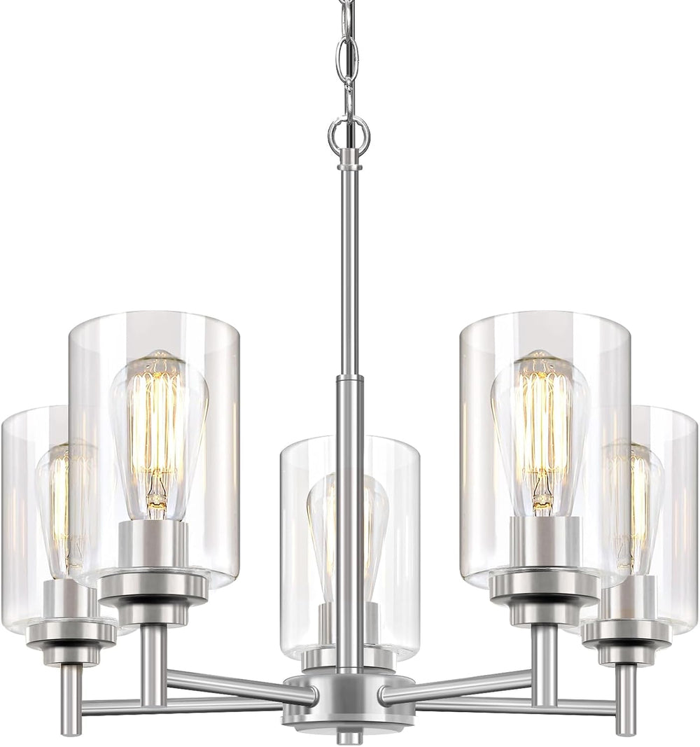 D19.8" Chandelier for Dining Room, 5-Light Light Fixture Brushed Nickel