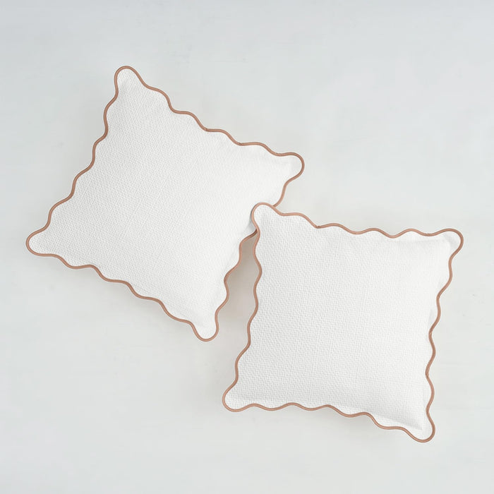 Scalloped Pillow Covers Set of 2 for Living Room | Spring Decorative Sofa Couch Pillows | Boho Sytle Decorative Home | Aesthetic Funky Preppy Pillow Cases (Beige & Brown, 24x24 Inch)