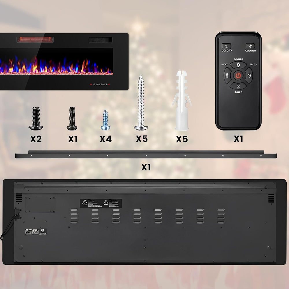 Electactic 60-Inch Electric Fireplace, 12 Flame Colors, Remote Control