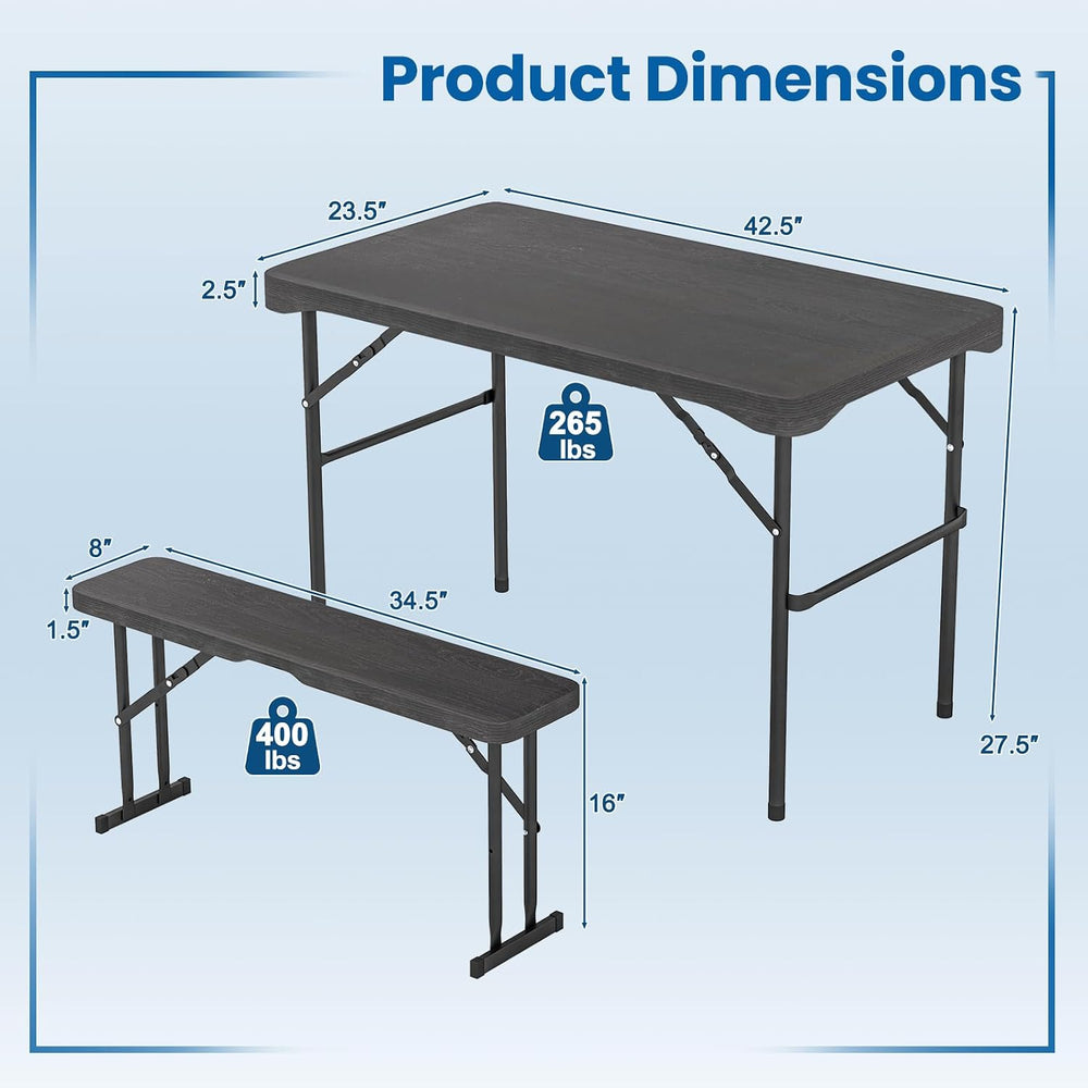 Tangkula Picnic Table with 2 Benches, 3 Piece Folding Picnic Table Set with H...