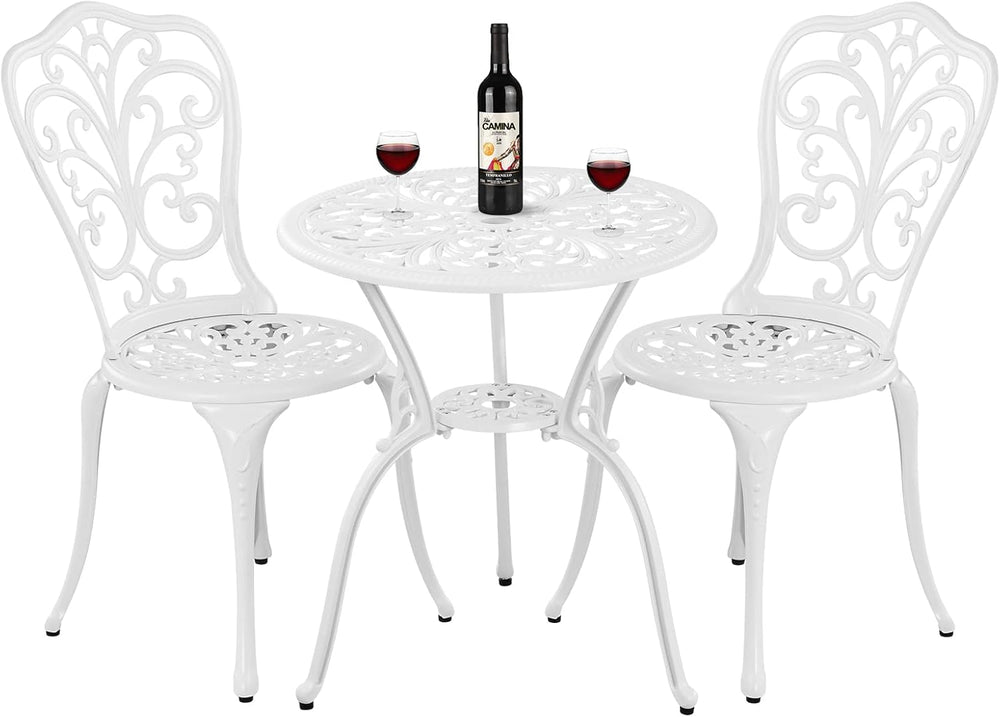 Bistro Set 3 Piece Outdoor Cast Aluminum Patio Bistro Set with Umbrella Hole,...