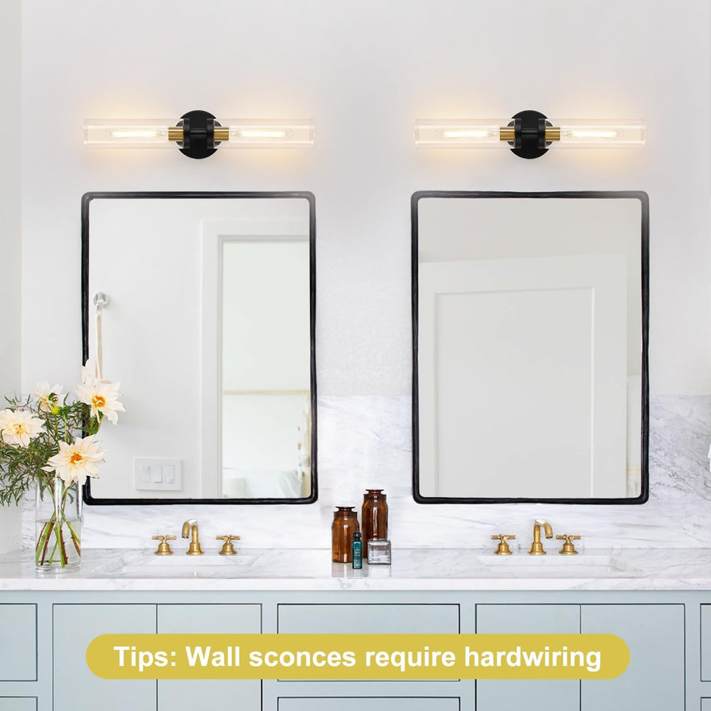 Indoi Hardwired Wall Sconces Set of Two, 22" Black and Gold Bathroom Sco...