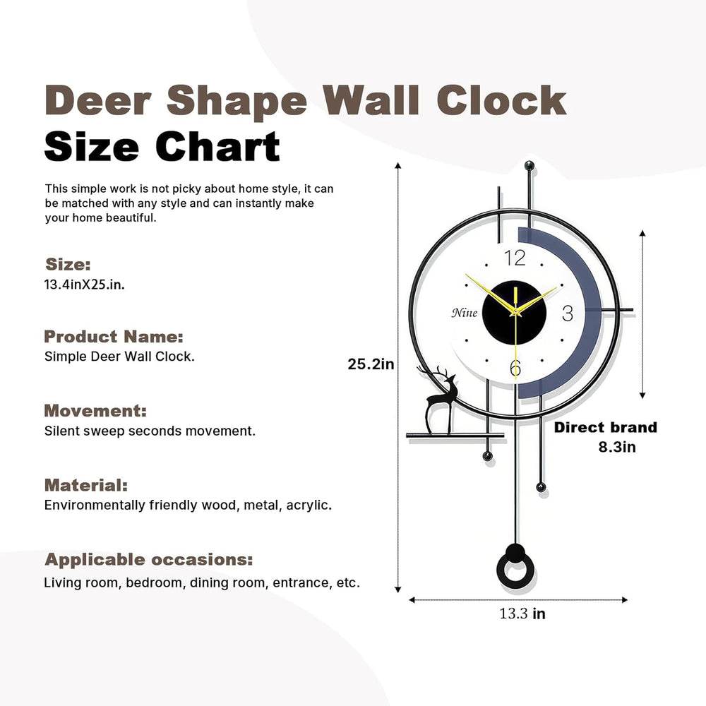 25" Modern Pendulum Wall Clock – Silent Non-Ticking Battery Design