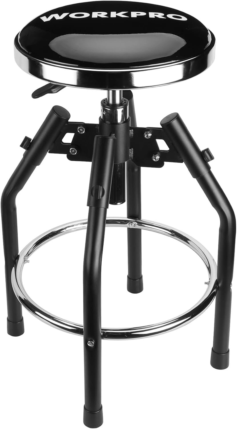 WORKPRO Heavy Duty Adjustable Hydraulic Shop Stool,Garage Bar Stool, 29in to ...