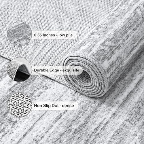 Chicrug 4x6 Grey Washable Striped Abstract Area Rug for Bedroom Living Room