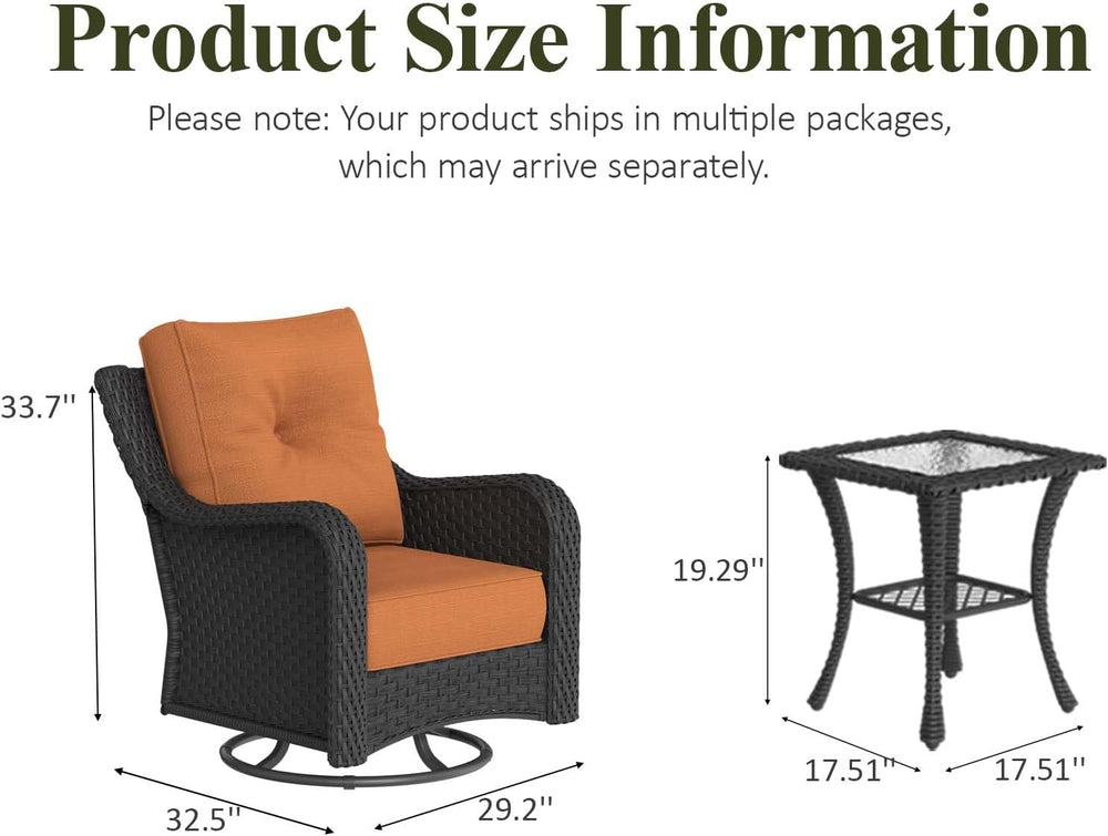 LayinSun 3 Piece Wicker Outdoor Furniture Set with 6-inch Comfy Cushions