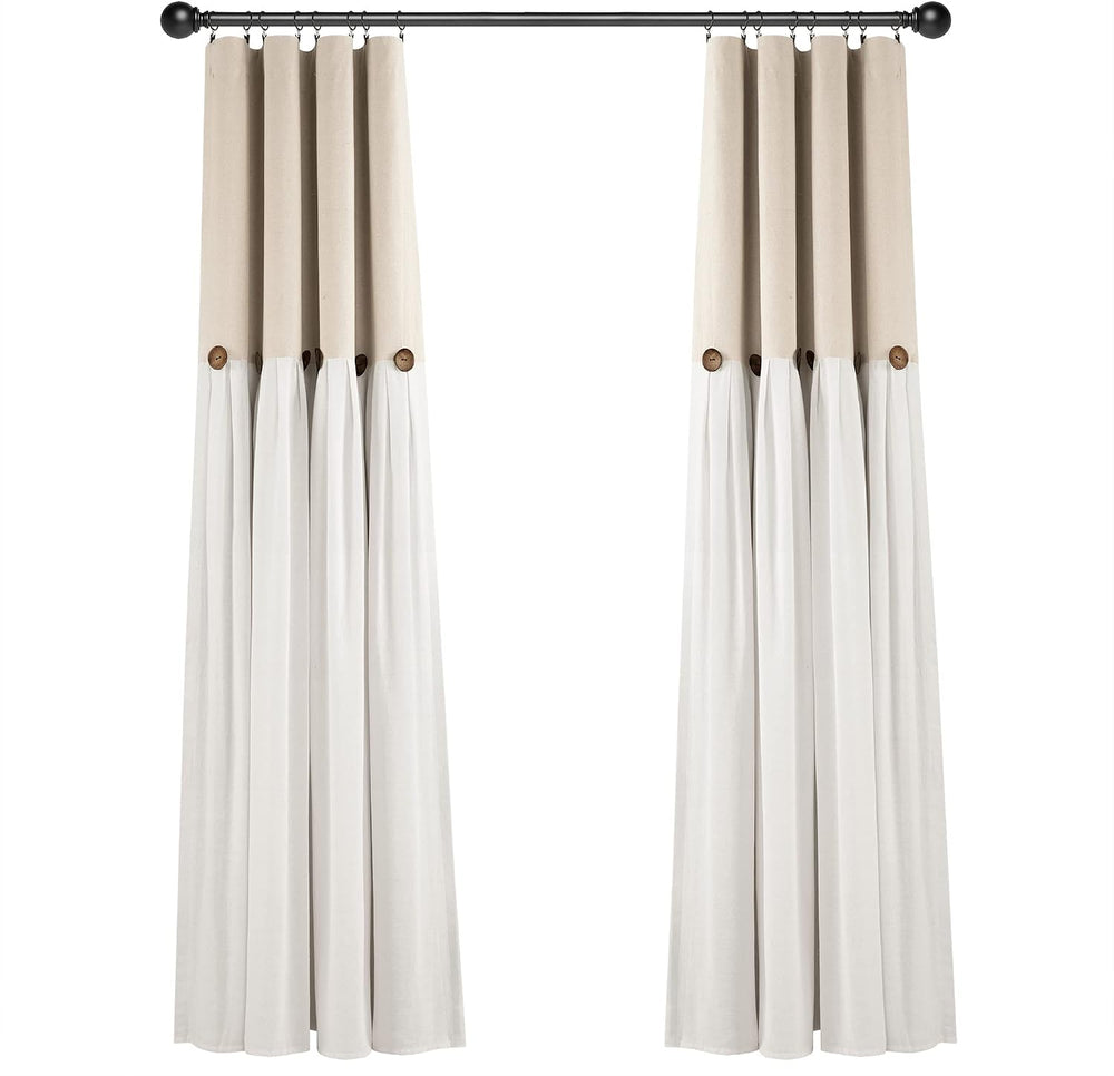 Lush Decor Linen Button Window Curtain Panel, Single, 40" W x 84" L...