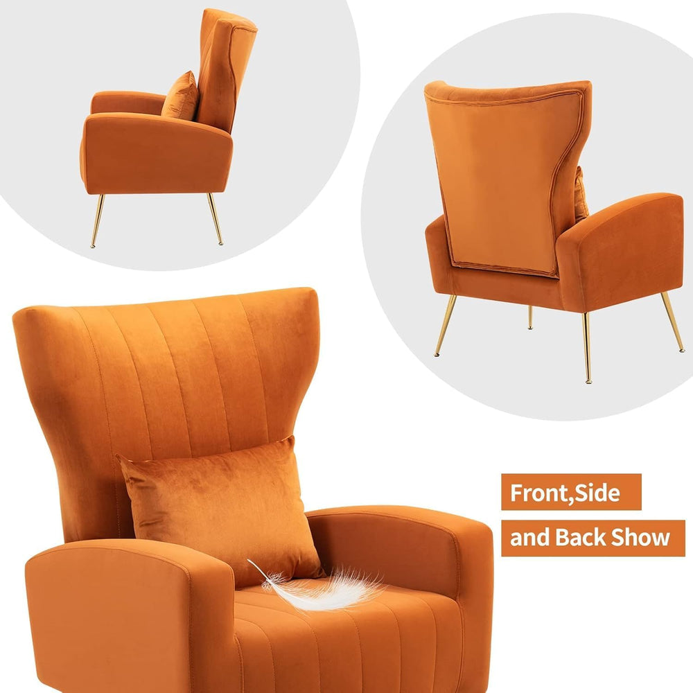 Modern Accent Chairs Set of 2, Wingback Chair with Arm & Gold Legs, Livin...