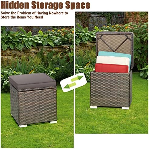 RELAX4LIFE Wicker Outdoor Storage Ottoman, 2-Piece Rattan Footstool w/Removab...