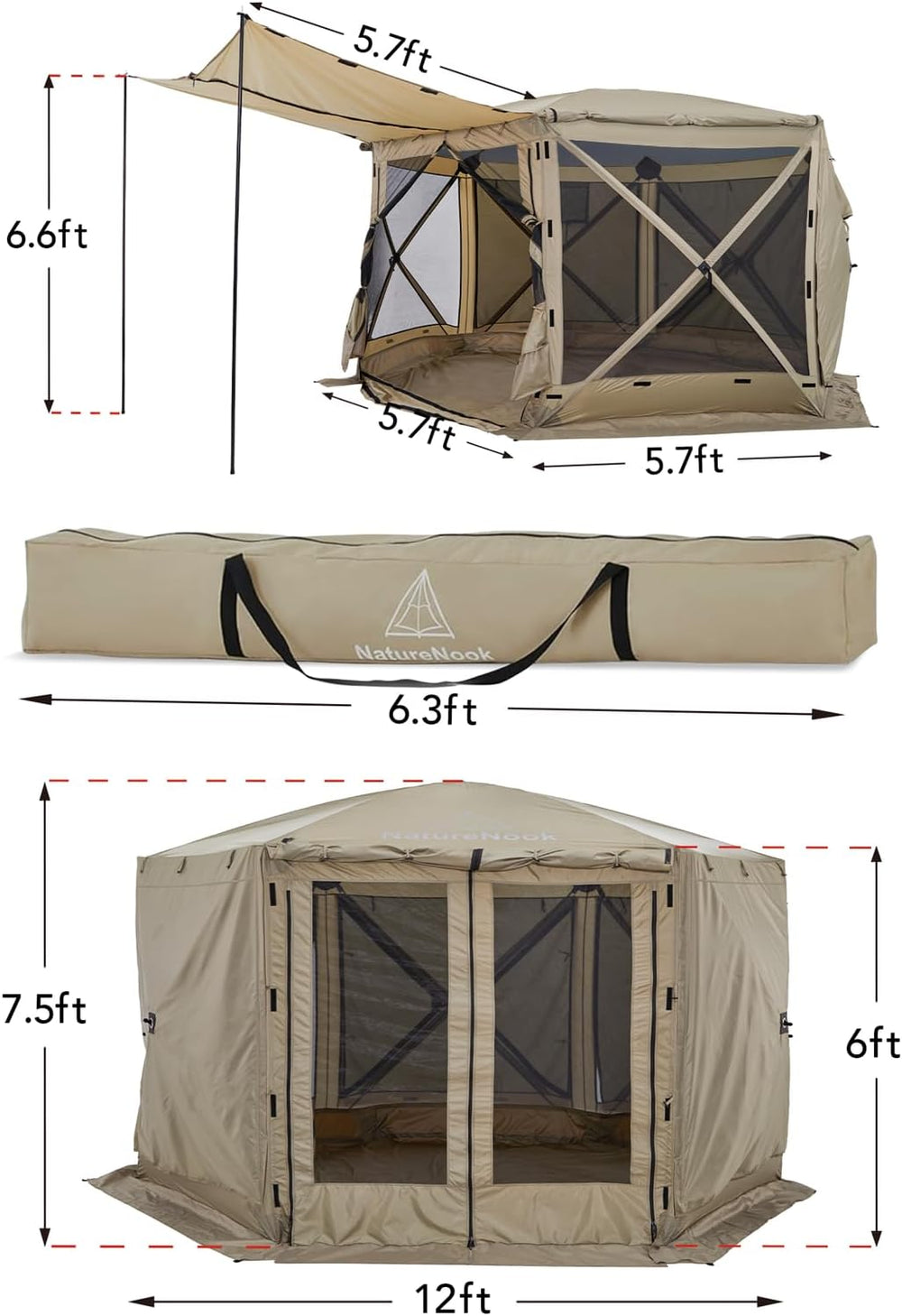 Canopy Pop up Canopy Gazebo Tent for Camping 12x12 FT Screen Tent Outdoor Sha...