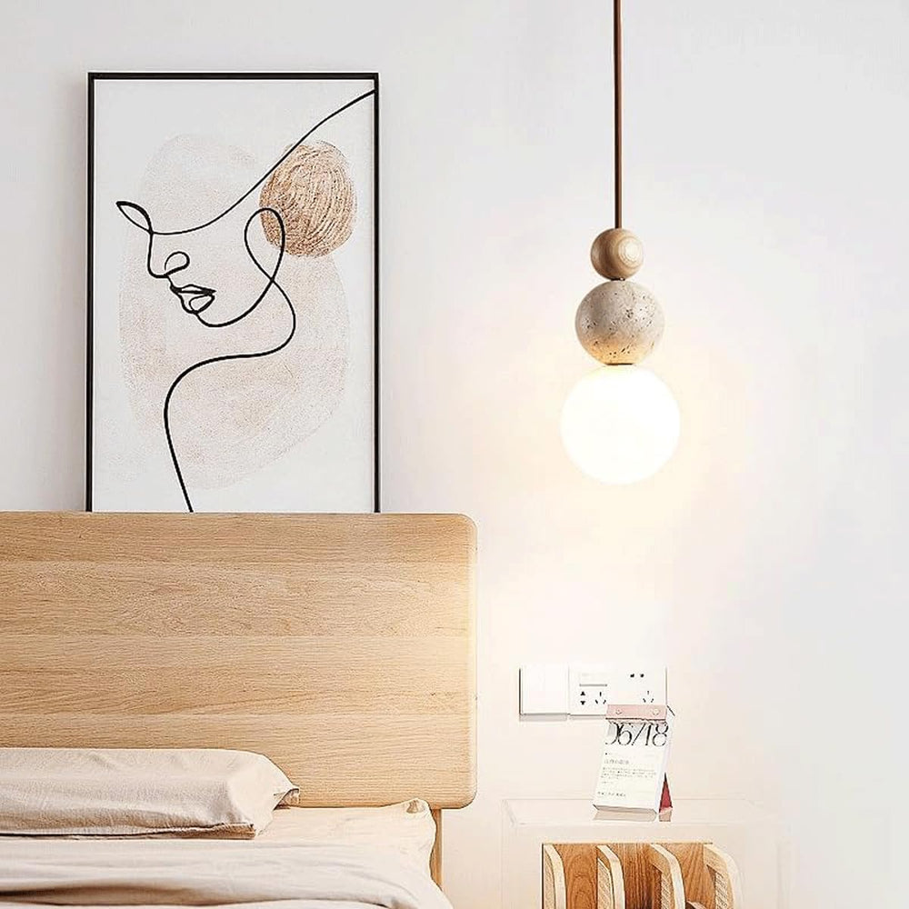 Modern Indoor Pendant Light Natural Stone Spherical Hanging Light Frosted Whi...