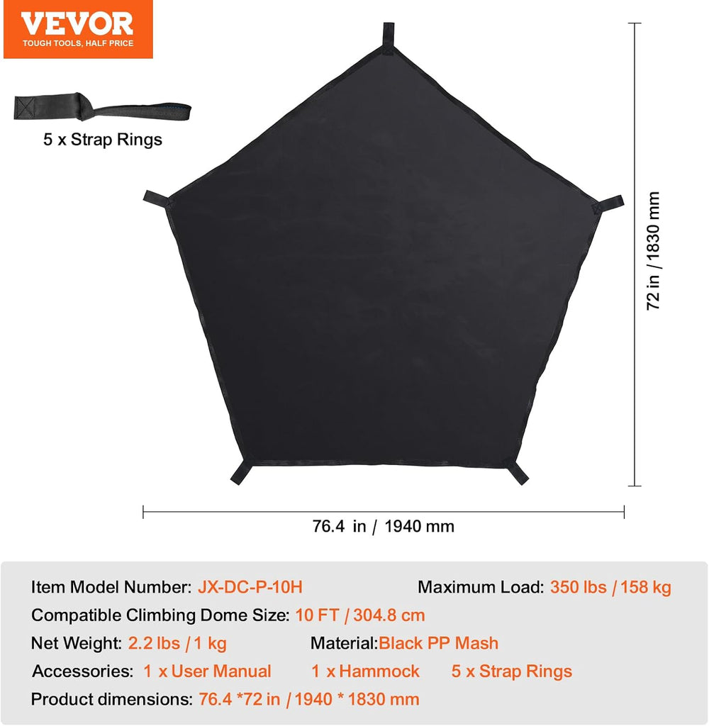 VEVOR Climbing Hammock for 10ft Dome, Load-Bearing 350 Pounds, Pentagon Jungl...