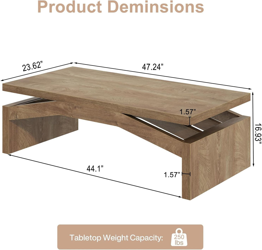 LVB 47 Inch Modern Wood Coffee Table for Living Room, Annual Ring Wood