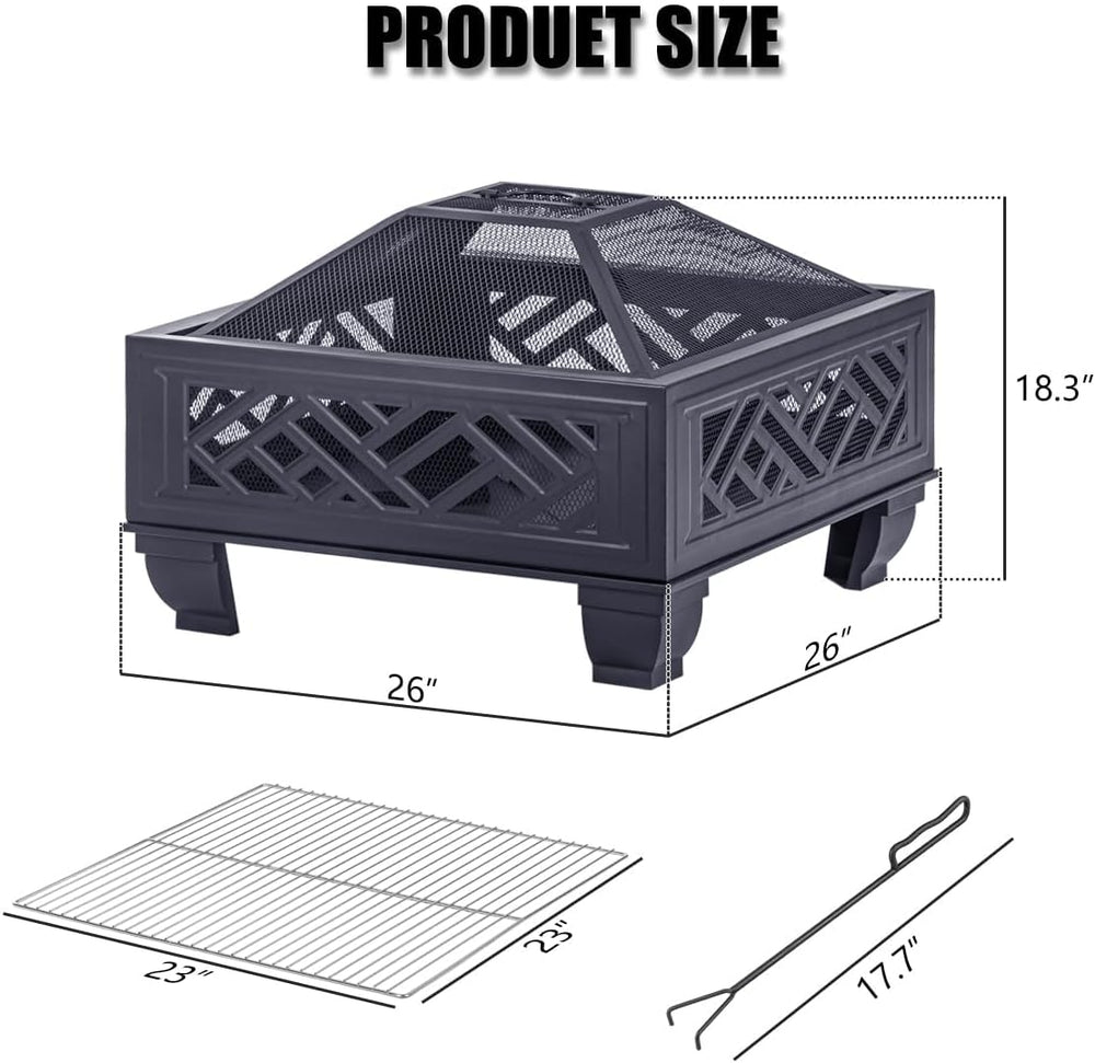 Breezz Wood-Burning Fire Pit with Grill, 26 in