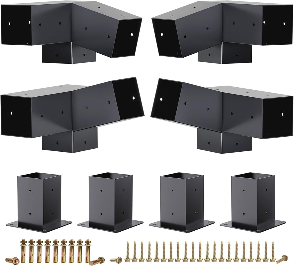HAYOHRT 15° Pergola Brackets 75° Corner Bracket with Post Base Gazebo Kit for...