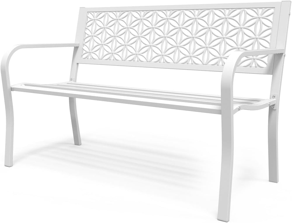 VINGLI 50" Outdoor Bench Metal with Floral Back, Garden Bench Front Porc...