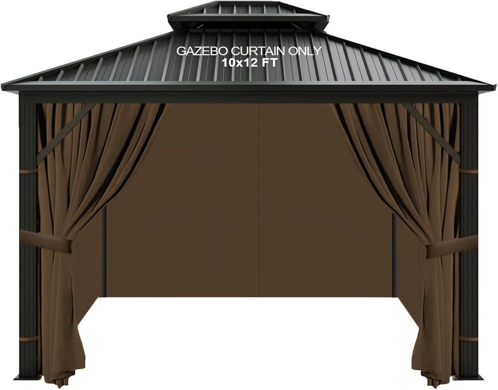 slashome 10x12 Gazebo Curtains Outdoor Waterproof, 4 Panel Sidewalls, Mocha