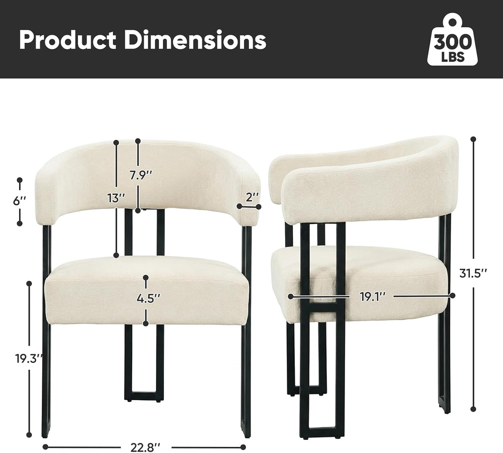 Dining Chairs Set of 6, Boucle Upholstered Kitchen Chairs with Metal Leg