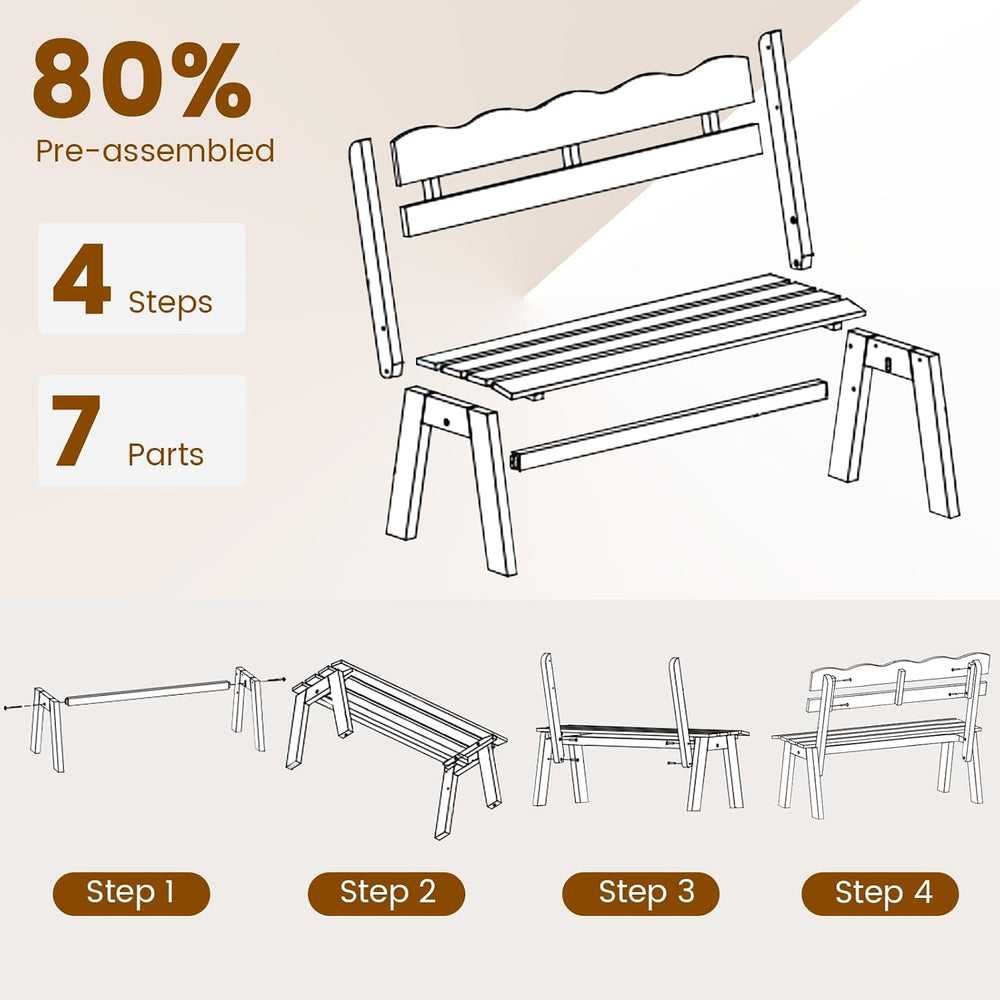 Tangkula Acacia Wood Outdoor Bench with Backrest, 2-Person Patio Garden Bench...