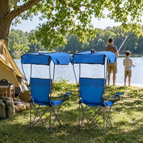 REDCAMP Portable Folding Camping Chairs with Canopy, Blue