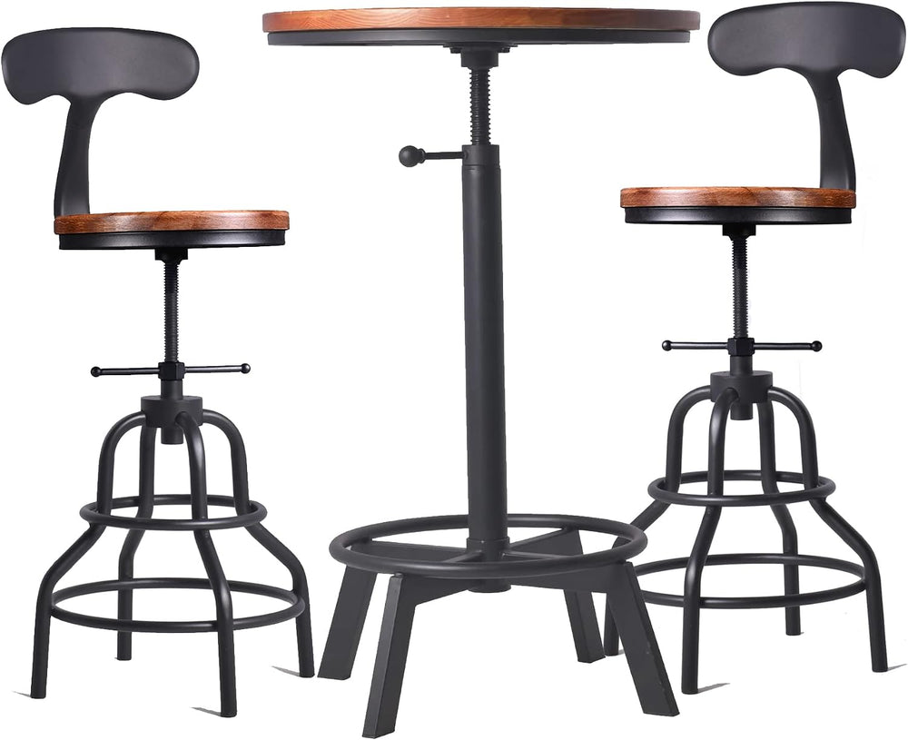 3-Piece Round Table & Chair Sets for Pub Kitchen Dining Living Party Bist...