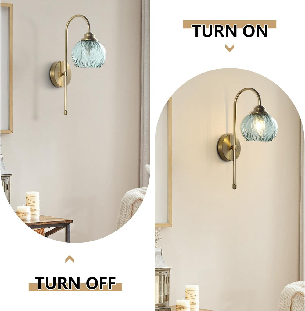 KCO Lighting Brushed Gold Wall Sconce Light Set of 2 Vintage Green Glass Wall...