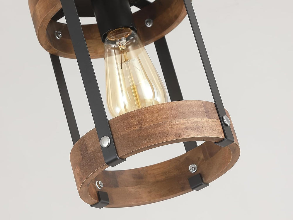 2 Pack Rustic Farmhouse Wood Pendant Light Fixture One-Light Adjustable Chain...