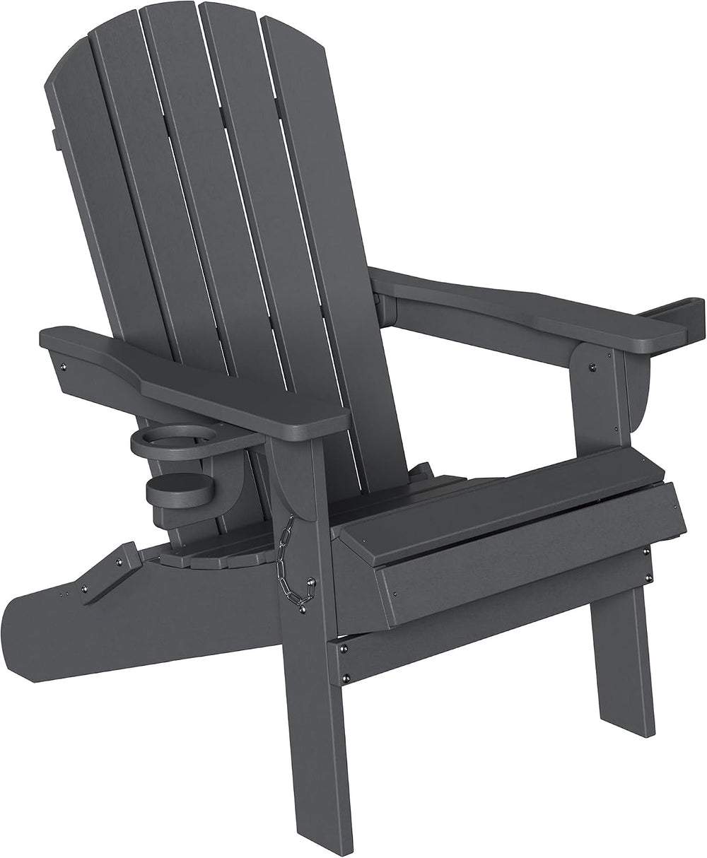 Shintenchi Folding Adirondack Chair,HDPE All-Weather Patio Chair with Cup Hol...