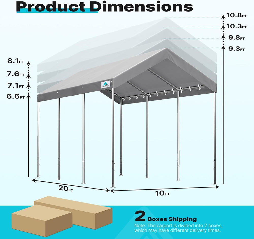 ADVANCE OUTDOOR 10x20 ft Heavy Duty Carport Potable Car Canopy Garage Party T...