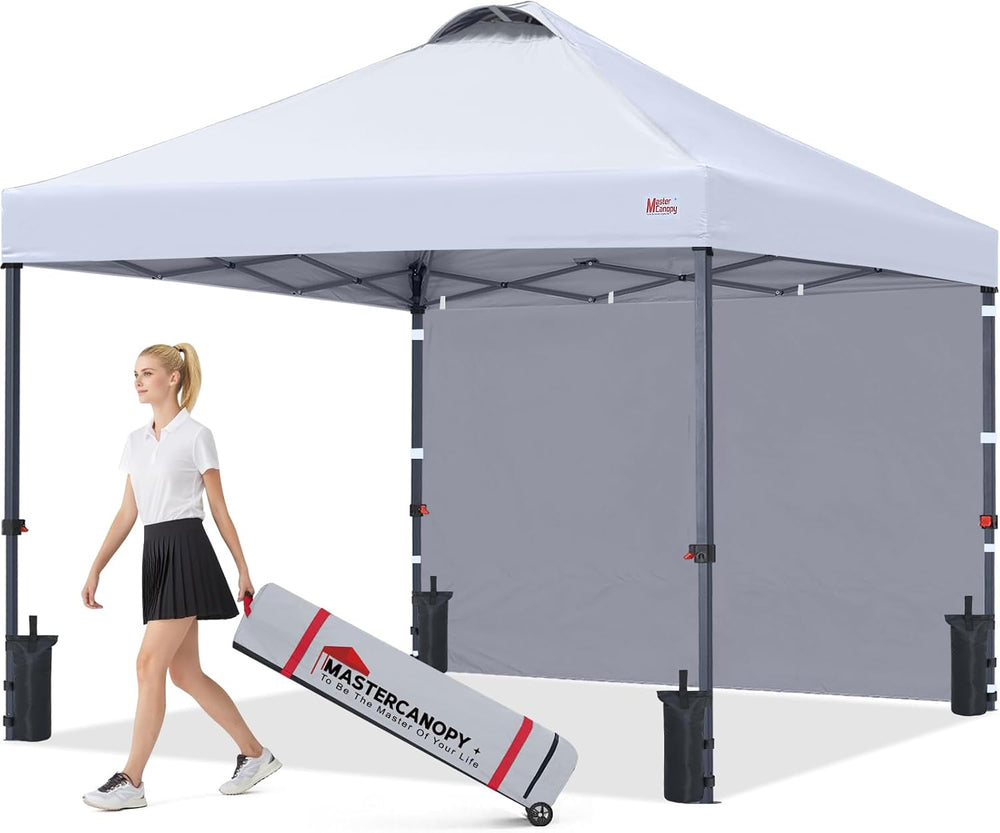MASTERCANOPY 8x8 Durable Pop Up Canopy Tent with 1 Sidewall, White