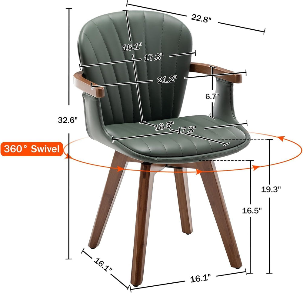 LUNLING Swivel Dining Chairs Set of 4, Mid Century Modern Green Faux Leather ...