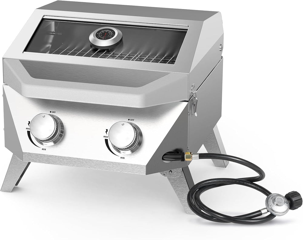 BESTFIRE Tabletop Gas Grill with 2 Burners & Viewing Glass Lid, 20,000 BT...