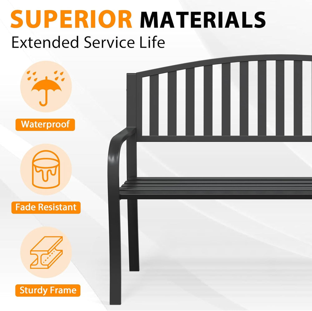 Outdoor Bench Garden Bench, 50" Anti-Rust Patio Bench Clearance, Iron Me...
